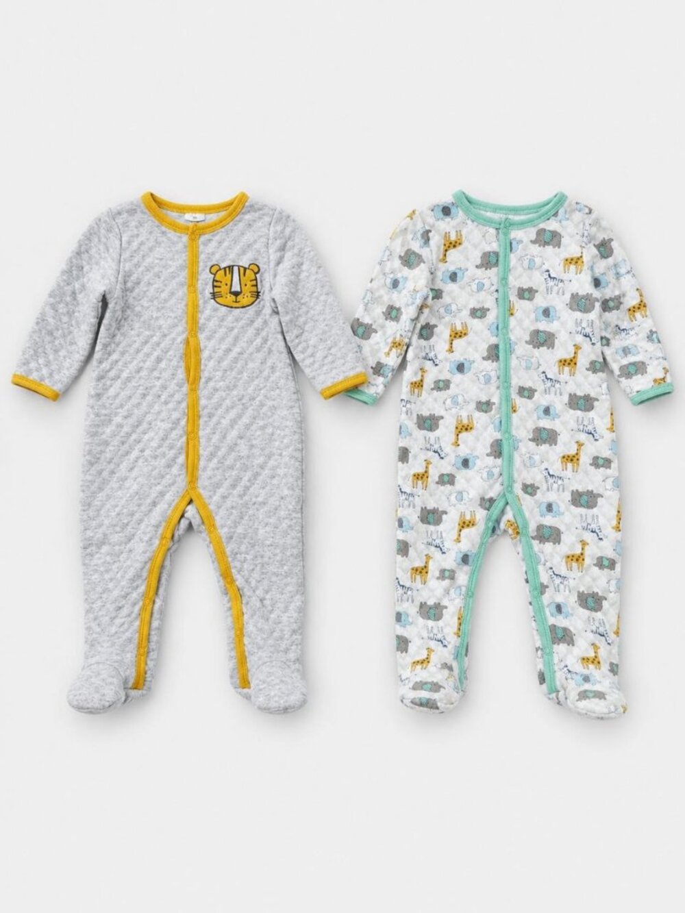 Little Beginnings Baby Quilted Footed Sleepers Bundle 2 Pack 6-9 Months Gray Saf